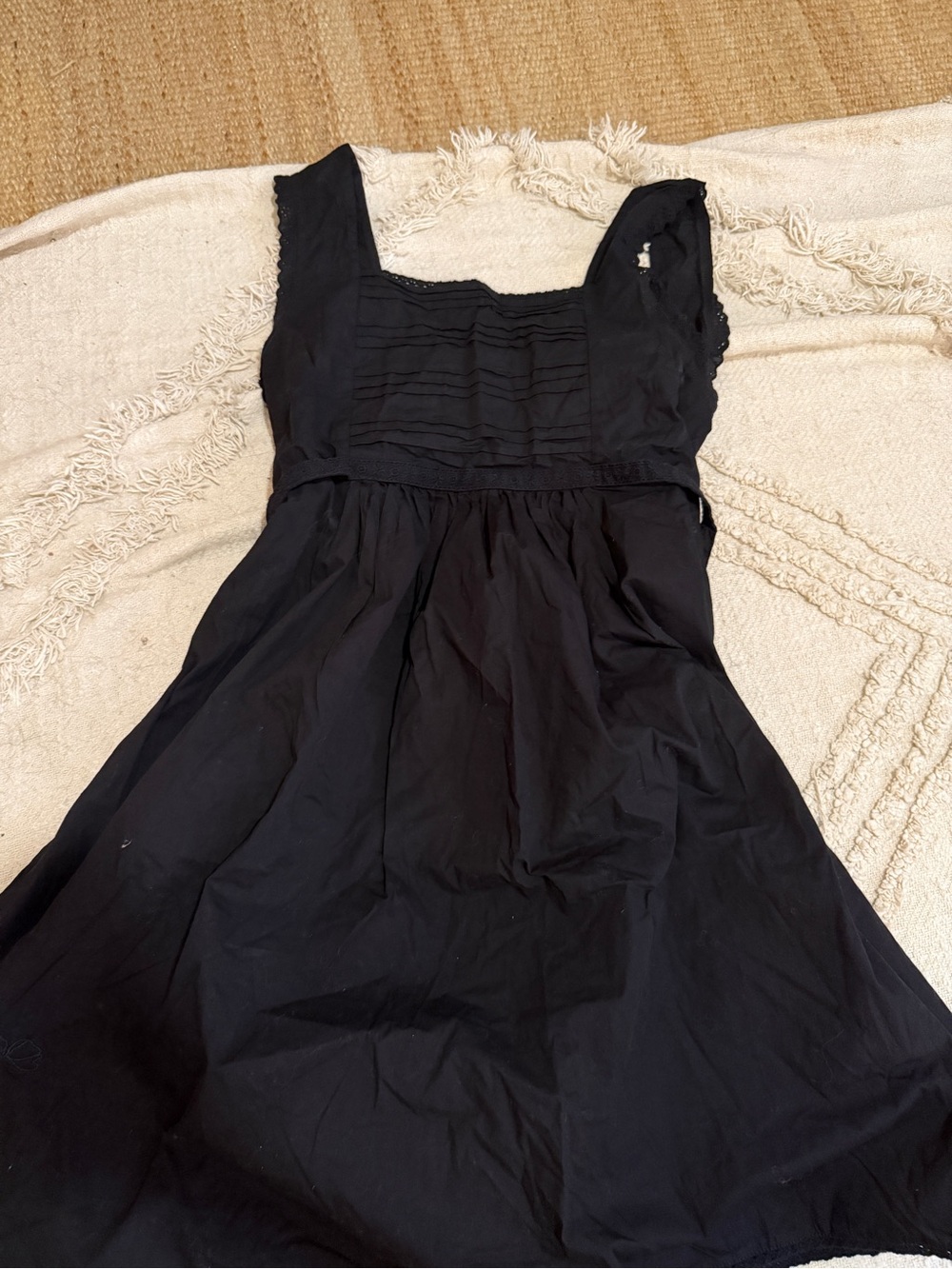 Square-Neck Black Mini Dress with Pintuck Bodice